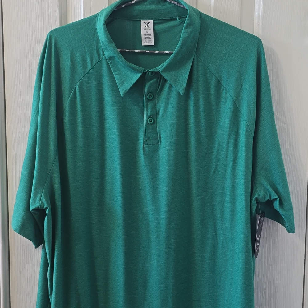 XERSION BRAND MEN'S BIG & TALL ATHLETIC GREEN SHORT SLEEVES POLO SHIRT SIZE LT